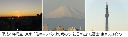 東京千住キャンパスより眺める初日の出・初富士・スカイツリー