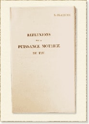 カルノー著「火の動力、およびその力を発生させるのに適した機関についての考察」（1824年・扉）